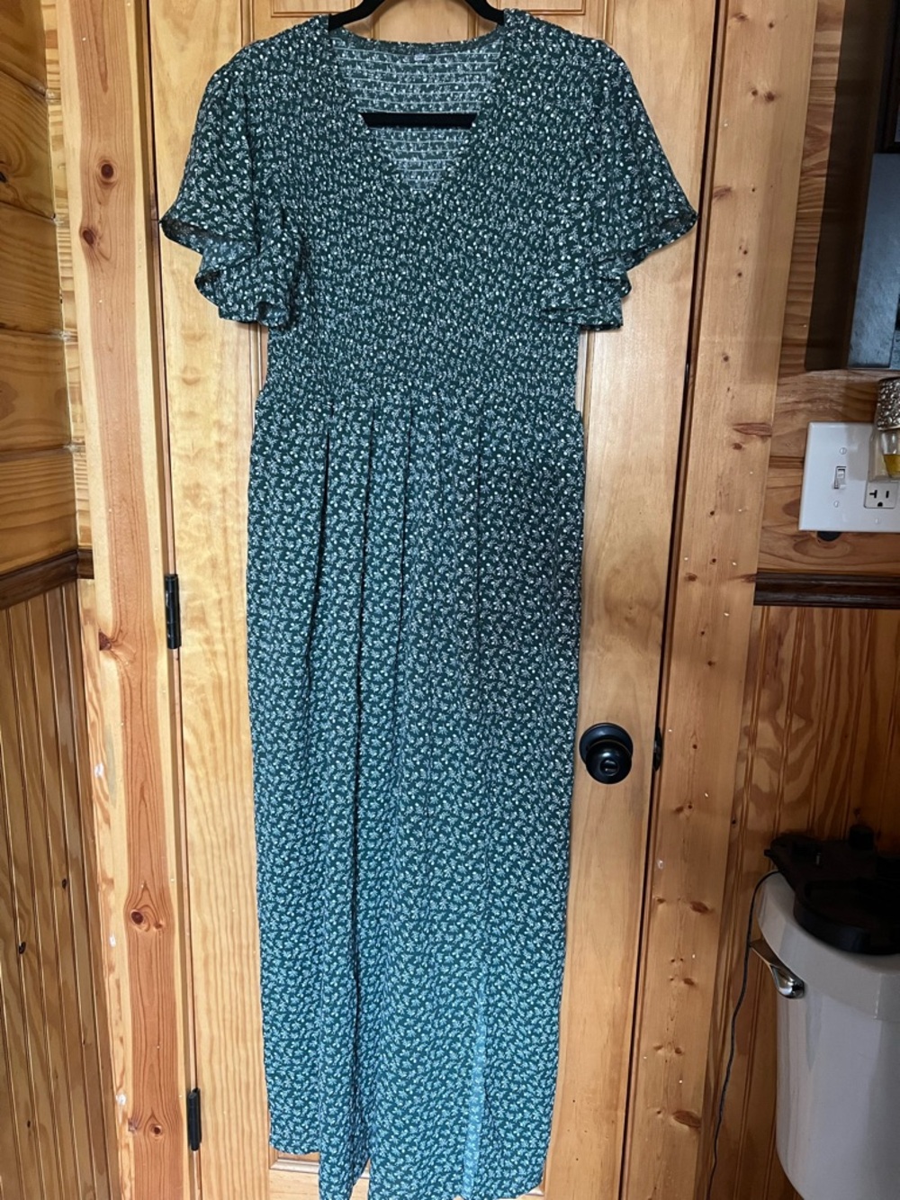 Green Floral Maxi Dress with Smocked Bodice